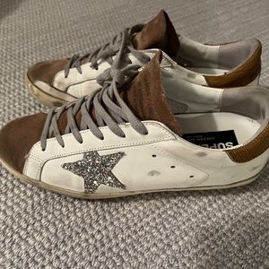 Golden Goose Superstar Mixed Leather Glitter Low-Top Sneakers